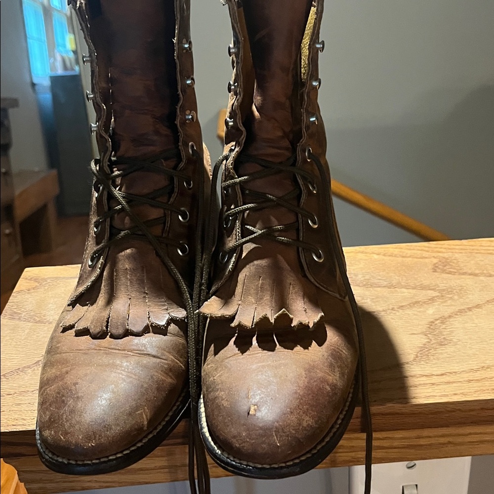 Western Brown Lace Up Boots - Picture 2 of 3